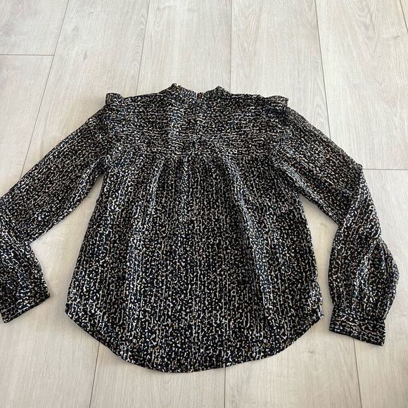 LOFT Black Smocked Yoke Mock Neck Lined Long Sleeve Shirt Womens Size xs - Picture 7 of 8